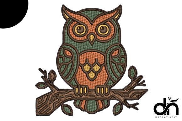 Boho Owl on Branch Embroidery Design