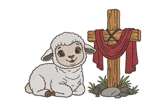 Christian Cross with Lamb Embroidery