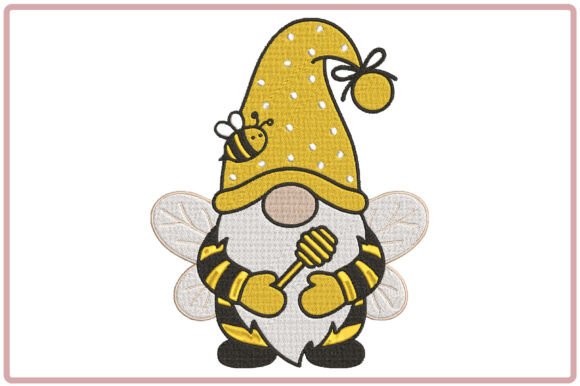 Cute Bee Gnome Embroidery Design