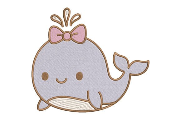 Cute Blue Whale Embroidery Design