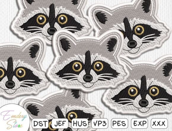 Cute Raccoon Face Embroidery Design