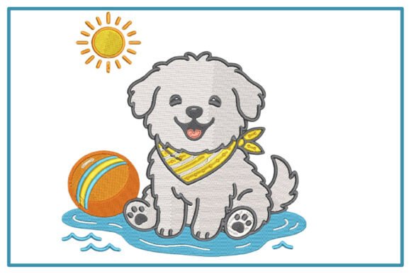 Cute Summer Puppy Embroidery Design
