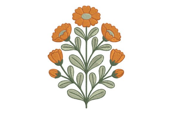 Embroidery Orange Wildflower Design