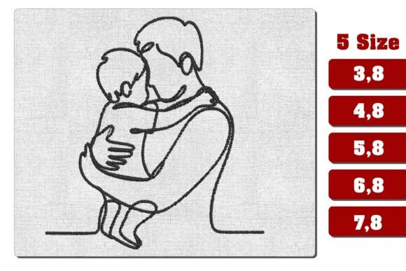 Father Hugging Child Embroidery Line