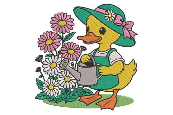 Floral Garden Duck Embroidery Design