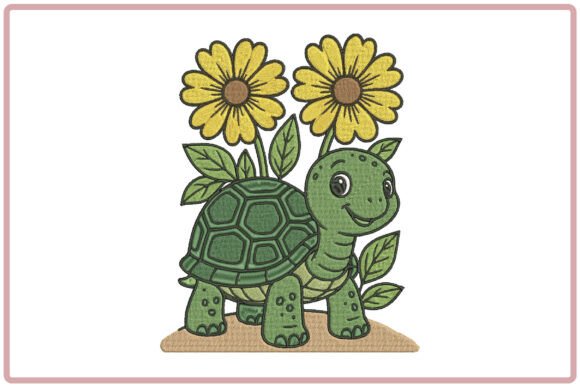 Floral Sea Turtle Embroidery Design