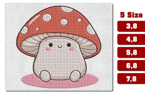 Kawaii Chibi Mushroom Machine Embroidery