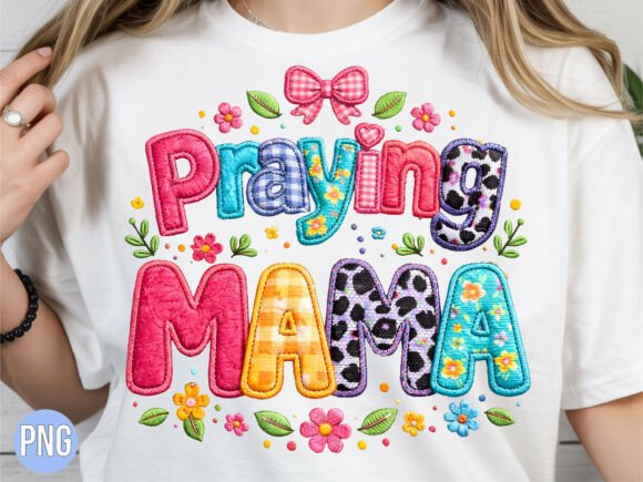 Praying Mama Colorful Embroidery PNG