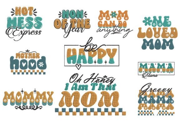 Retro Mom Quotes Embroidery Bundle Set