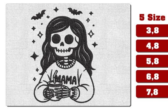 Skeleton Mama Coffee Spooky Embroidery