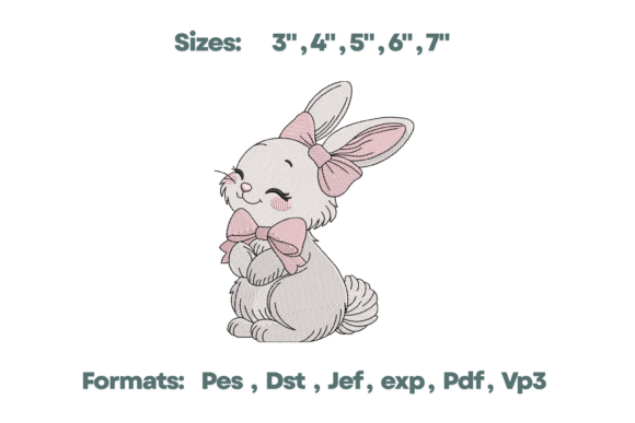 Sweet Pink Bow Bunny Embroidery