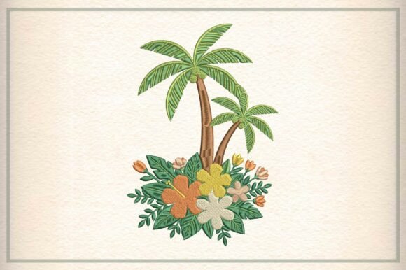 Tropical Palm and Flower Embroidery