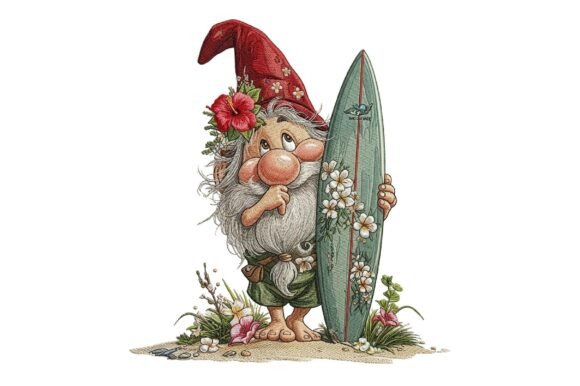 Tropical Summer Gnome Embroidery Design