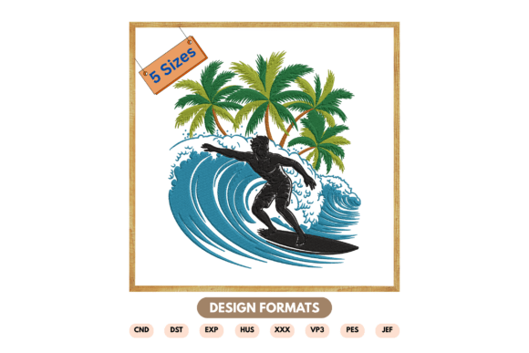 Tropical Wave Surfer Embroidery Design