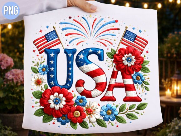 USA Floral Embroidery American Shirt PNG
