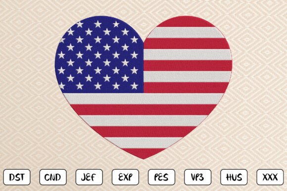 USA Heart Embroidery Design