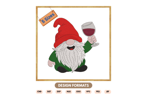 Wine Lover Gnome Embroidery Design
